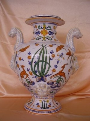 Ceramiche d-Arte di Albisola - Idra o Stagnone usato nelle antiche Farmacie, per contenere liquidi. Decoro Calligrafico policromo.